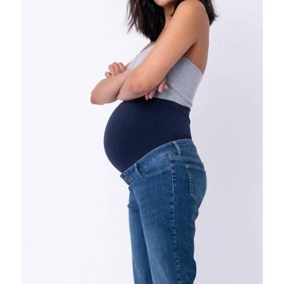 Seraphine Maternity Straight Leg Jeans Belly Panel Denim Size 2 Medium Wash Luxe - Picture 2 of 9